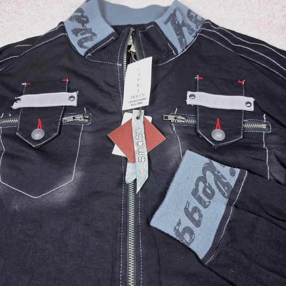 Smash Moto Jacket Mens‎ XL Black Gray Contrast Stitch Graphic Zip Streetwear